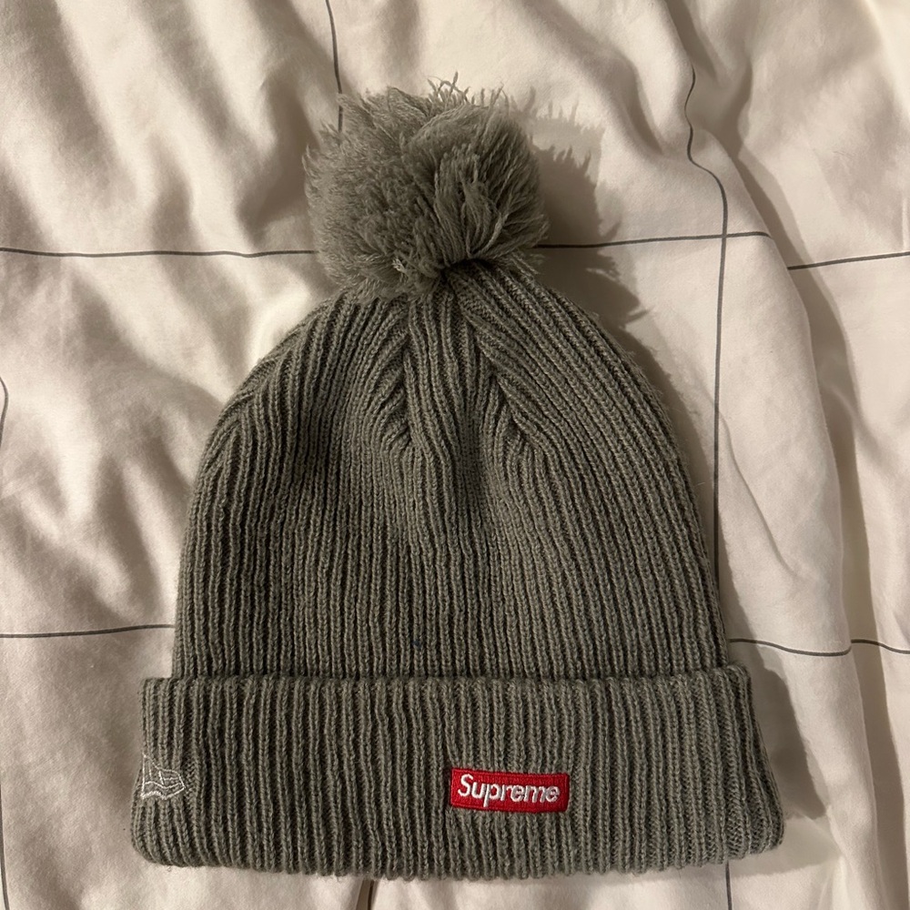Supreme x NewEra Gray Beanie with Pom
